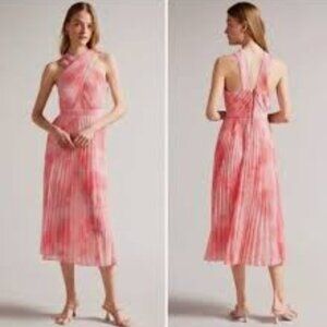 NWT: Ted Baker London Amerah Cross Front Floral Pleated Midi Dress